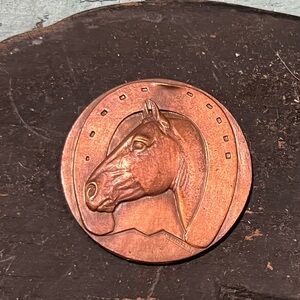 Bronze Coated Copper Horse Head Coin Medallion, Signed